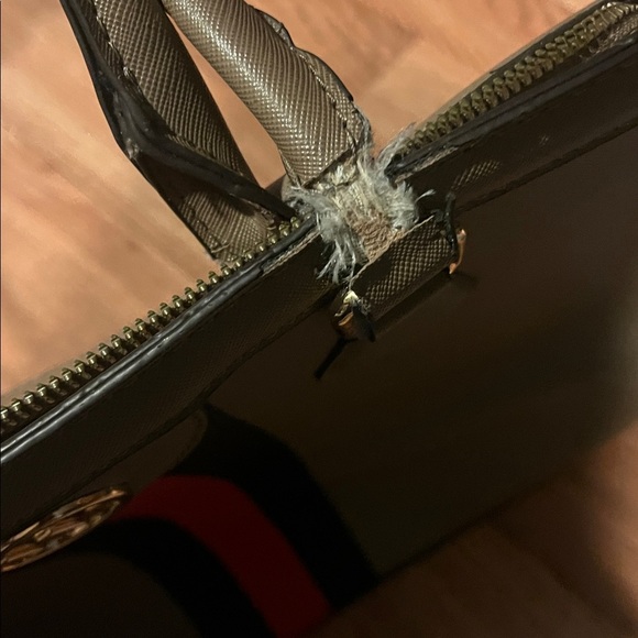 Stylish Tan Handbag with Red and Black Stripe - Picture 5 of 6